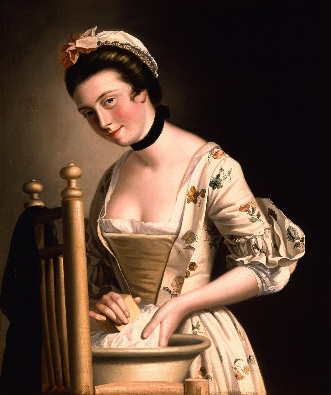 Uma mulher a lavar a roupa de Henry Robert Morland