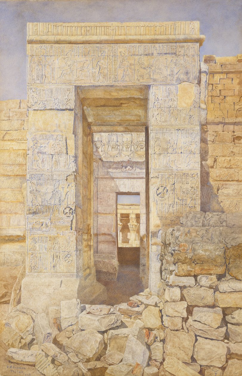 Entrada leste, Sala de Tibério, Templo de Ísis, Philae, 1905. de Henry Roderick Newman