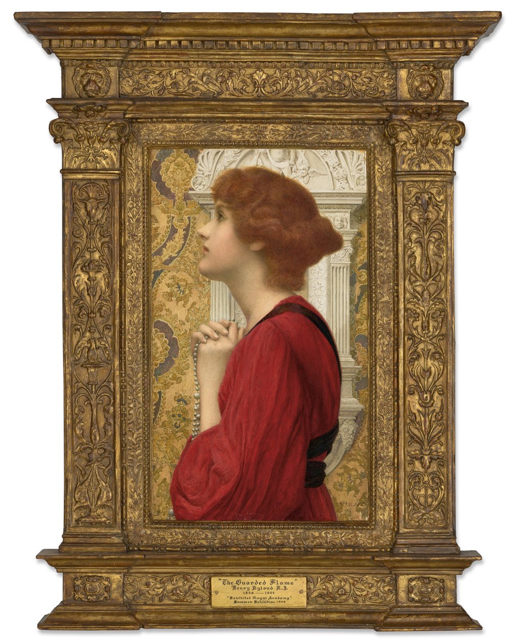 A Chama Guardada (lápis, aguarela e aguarela com goma-arábica sobre papel sobre painel) de Henry Ryland