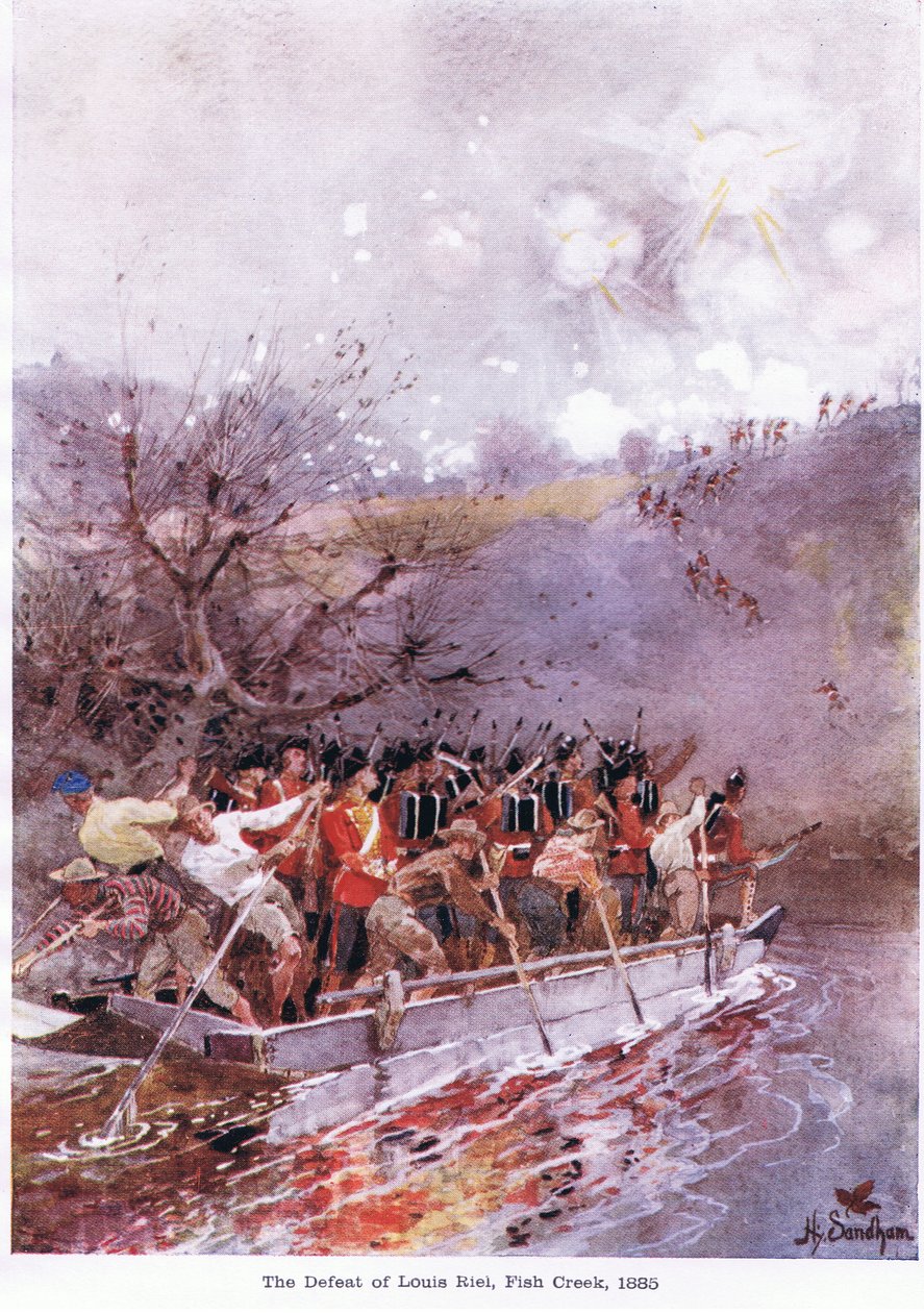 A derrota de Louis Riel, Fish Creek, 1885, c.1920 de Henry Sandham