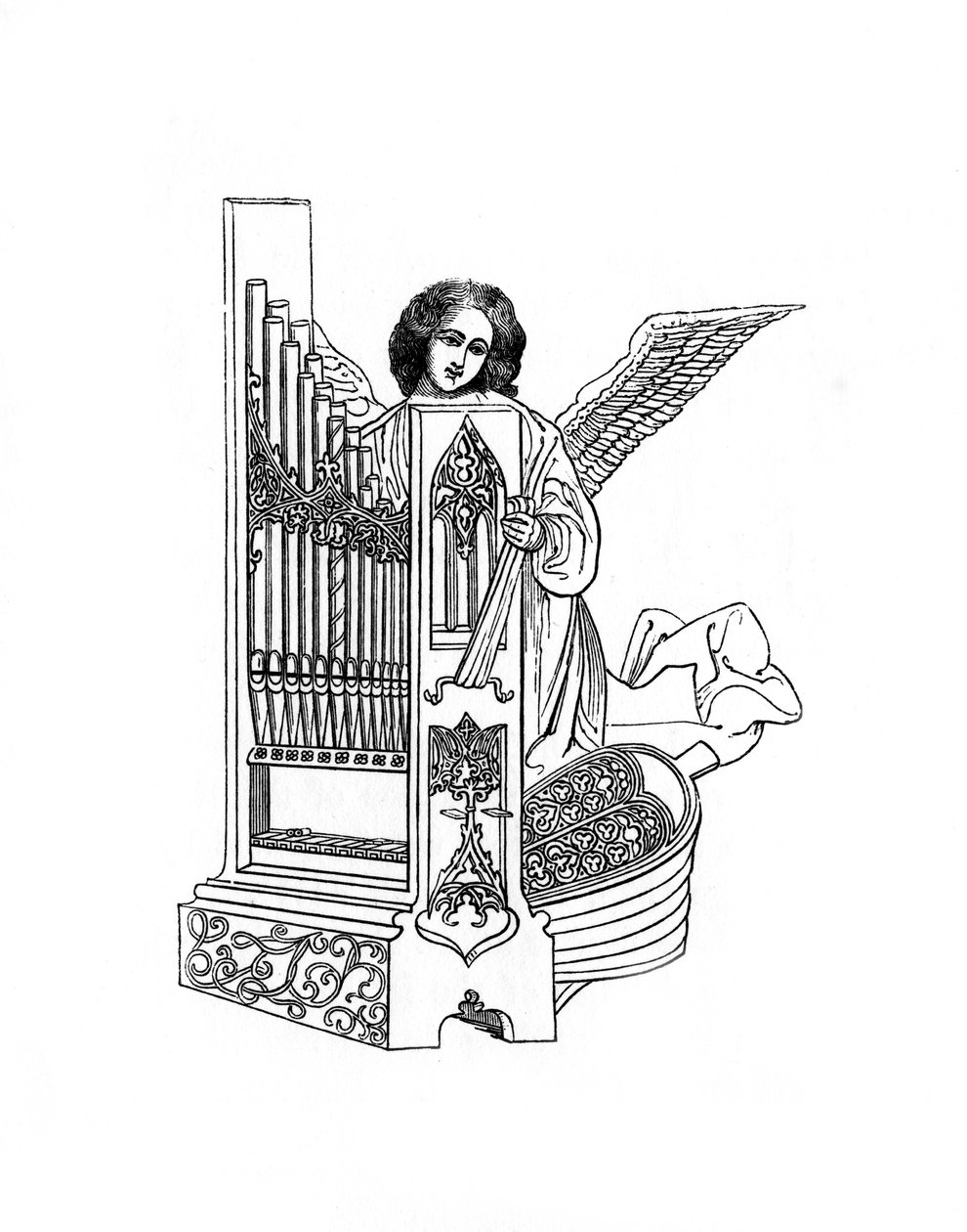 Anjo e órgão, início do século XVI, 1843. de Henry Shaw