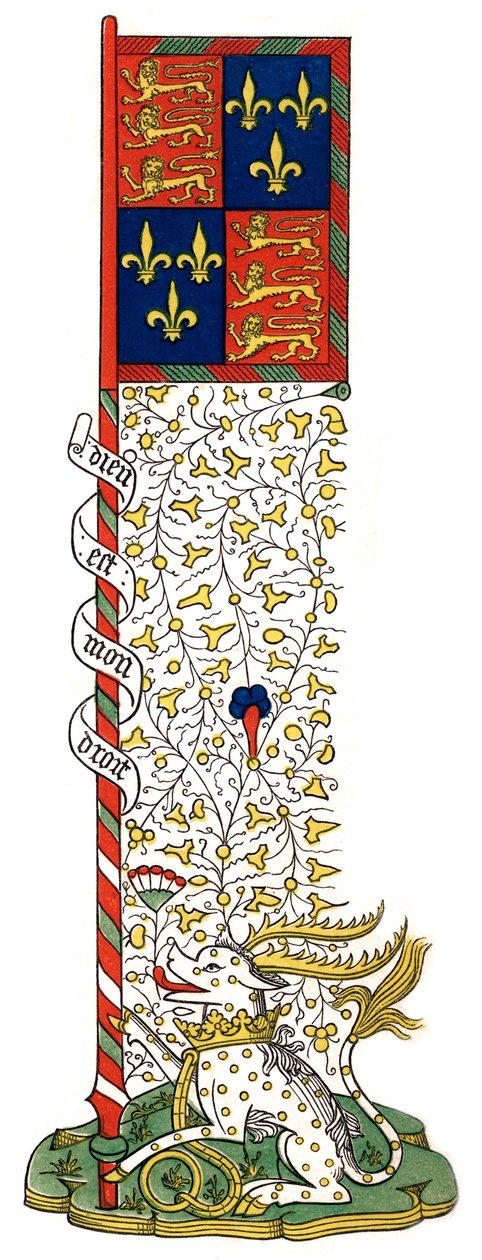 Bandeira dos braços da Inglaterra e da França, esquartejada, c1445, 1843. de Henry Shaw