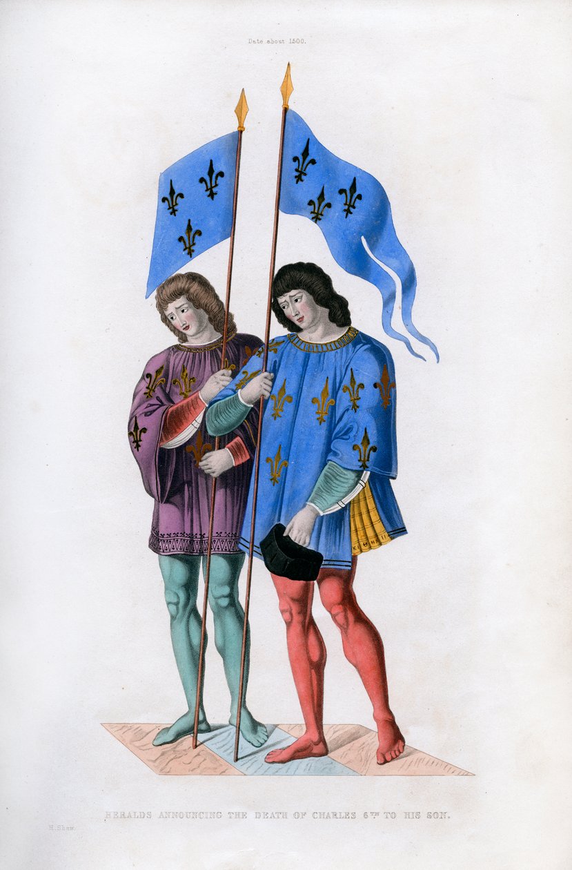Arautos anunciando a morte de Carlos VI a seu filho, c1500, 1843. de Henry Shaw