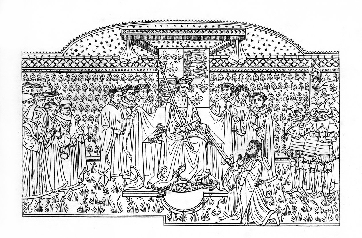 Rei Henrique VI apresentando uma espada ao Conde de Shrewsbury, c1445, 1843. de Henry Shaw