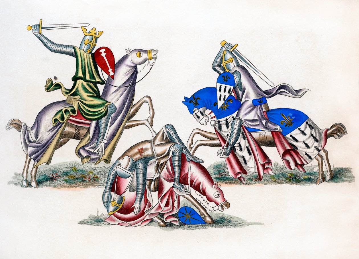 Cavaleiros lutando, c1260, 1843. de Henry Shaw
