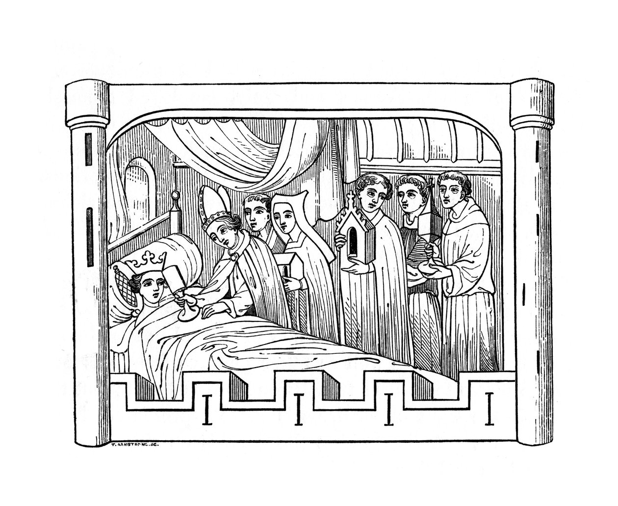 Louis, o filho mais velho de Philip Auguste, rei da França, está doente na cama, 1191, 1843. de Henry Shaw