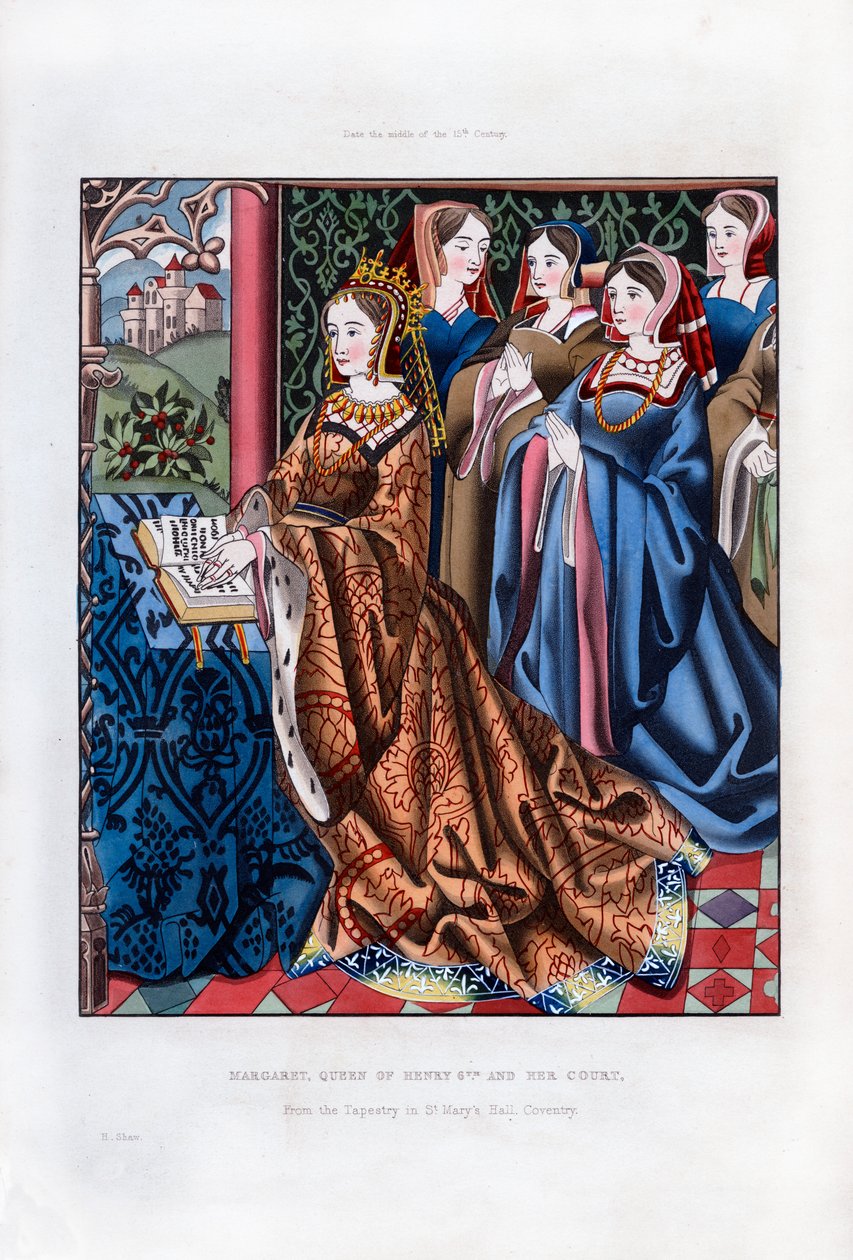 Margarida, rainha de Henrique VI, e sua corte, meados do século XV, 1843. de Henry Shaw