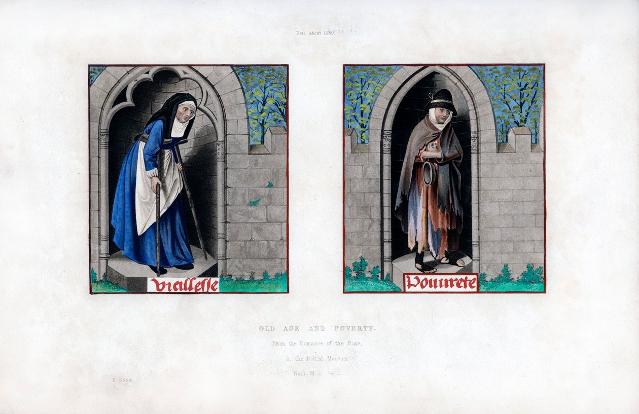 Velhice e pobreza, c1480, 1843. de Henry Shaw