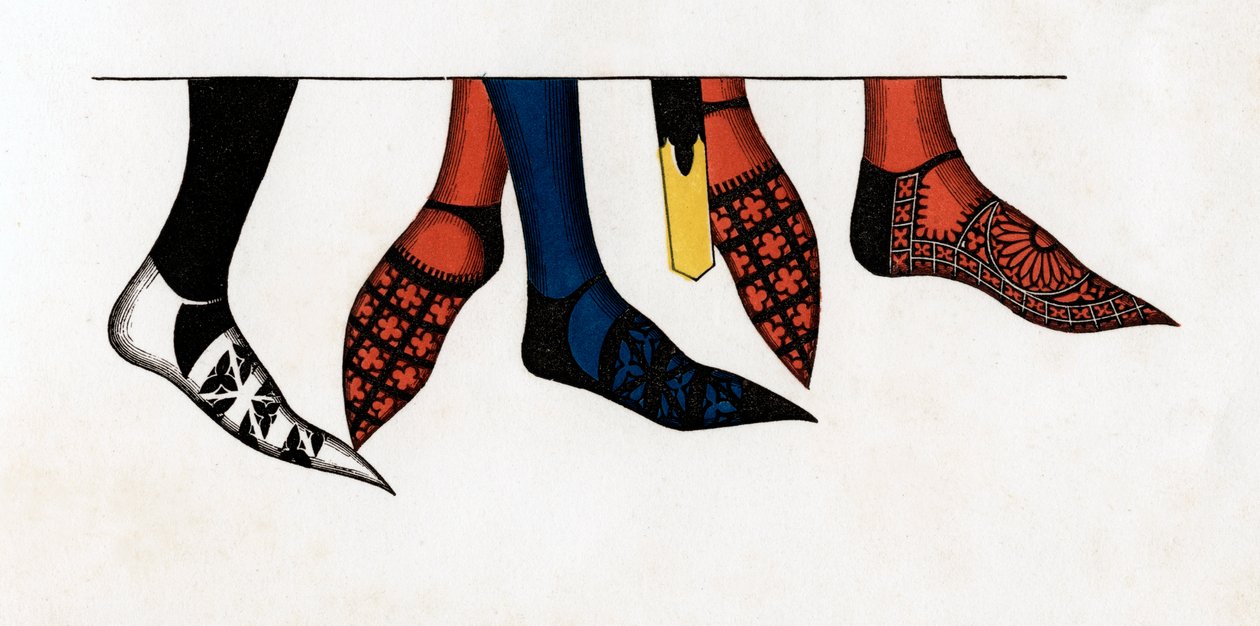 A mangueira e os sapatos usados pelos príncipes na corte de Eduardo III, 1312-1377, 1840. de Henry Shaw