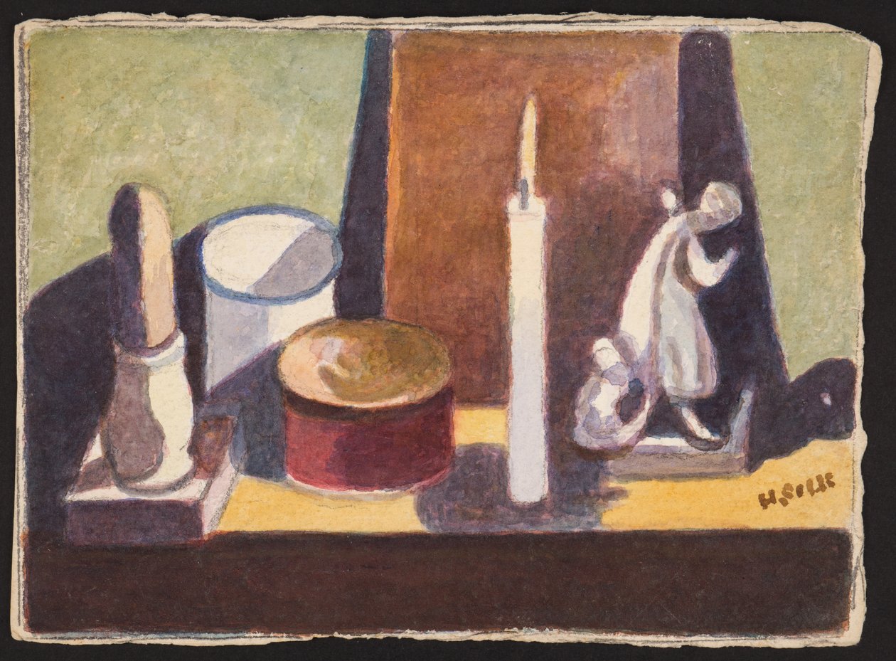 Lareira com iluminação acesa, c.1930 de Henry Silk