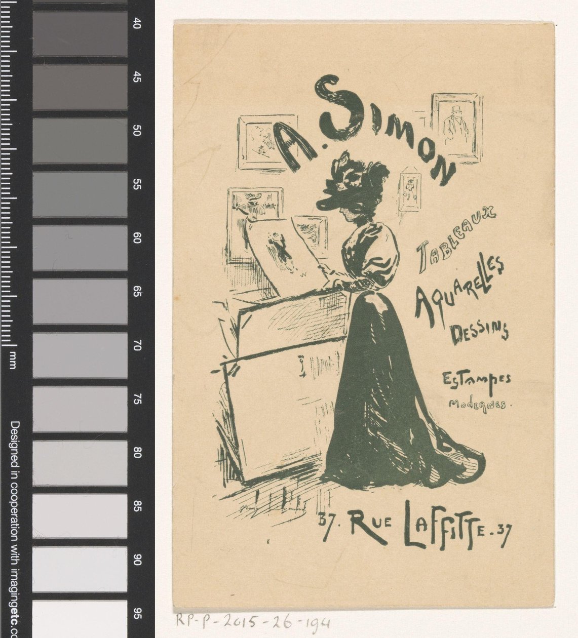 Cartão de visita do comerciante de arte A. Simon em Paris de Henry Somm