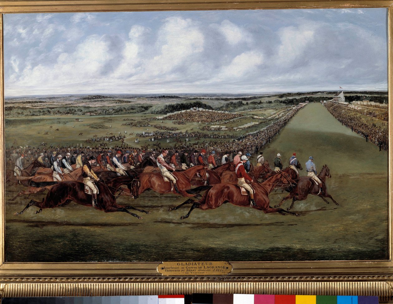 Na volta, vencedor do Gladiator do derby inglês Pintura por Henri Alken (1774-1850) 1865. Paris, Societe encouragement - Na curva, "Gladiateur" winneur do "derby" inglês. Pintura de Henry Alken (1774-1850) 1865. Societe d