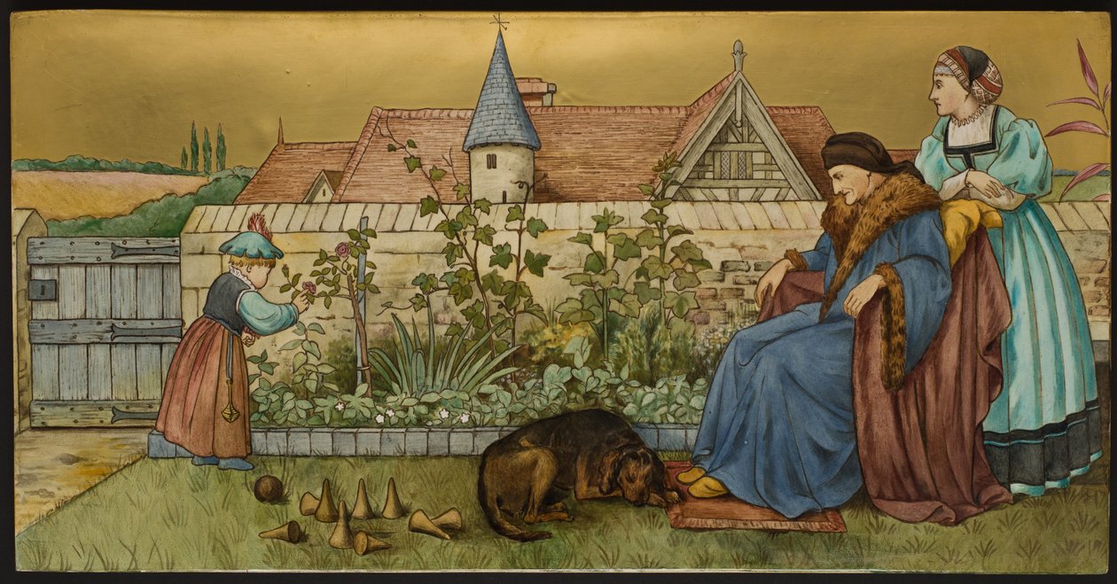 Sans Everything, placa representando uma ilustração de Shakespeares Seven Ages, Minton ware, Staffordshire, 1874 (cerâmica esmaltada) de Henry Stacey after Marks