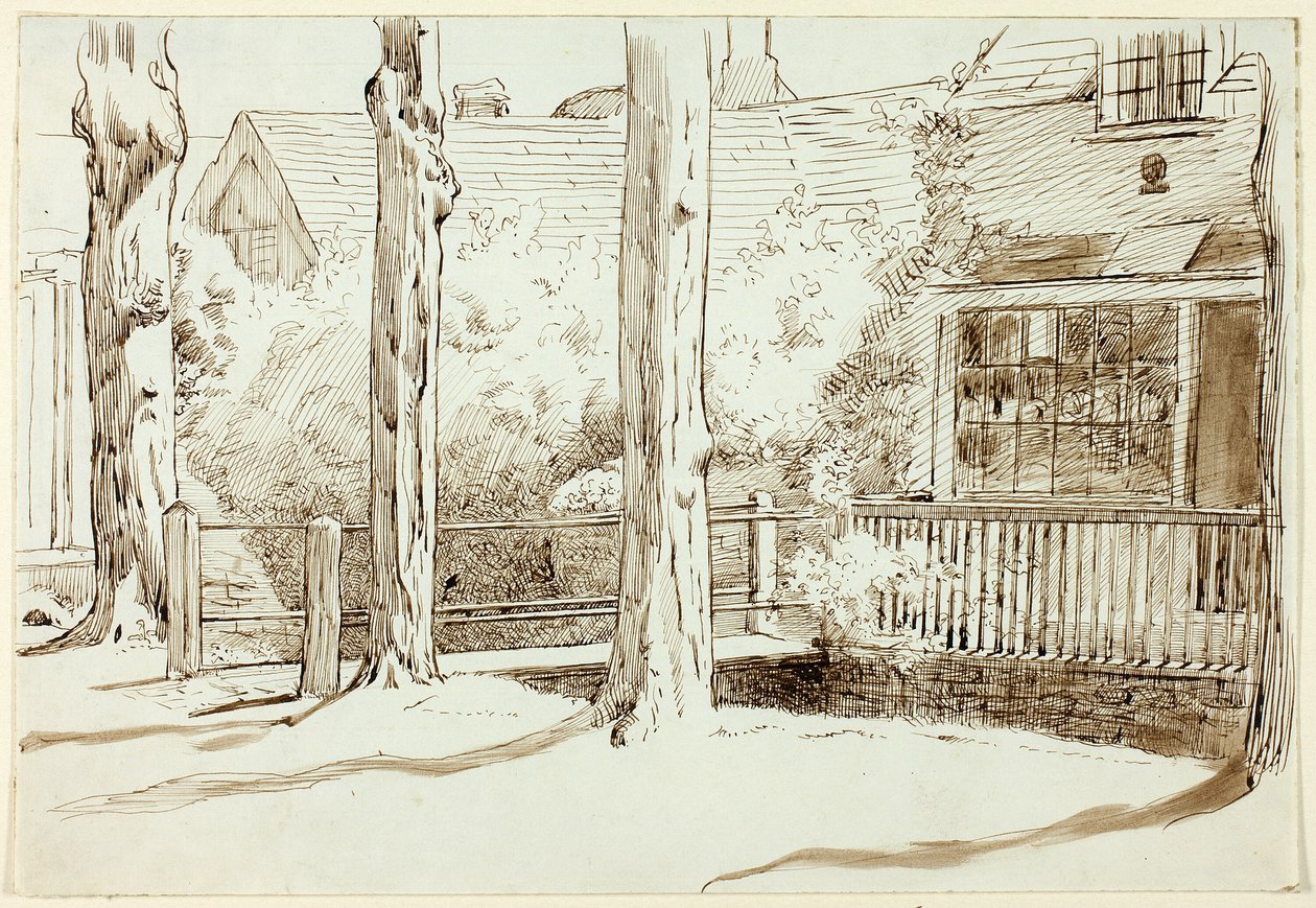 Casa e árvores antigas de Henry Stacy Marks