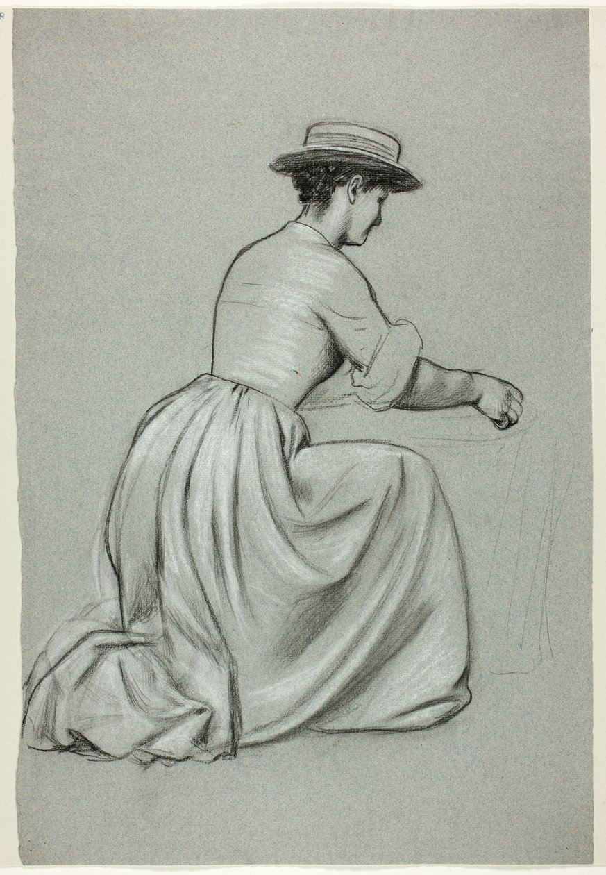 Mulher ajoelhada com chapéu de palha de Henry Stacy Marks