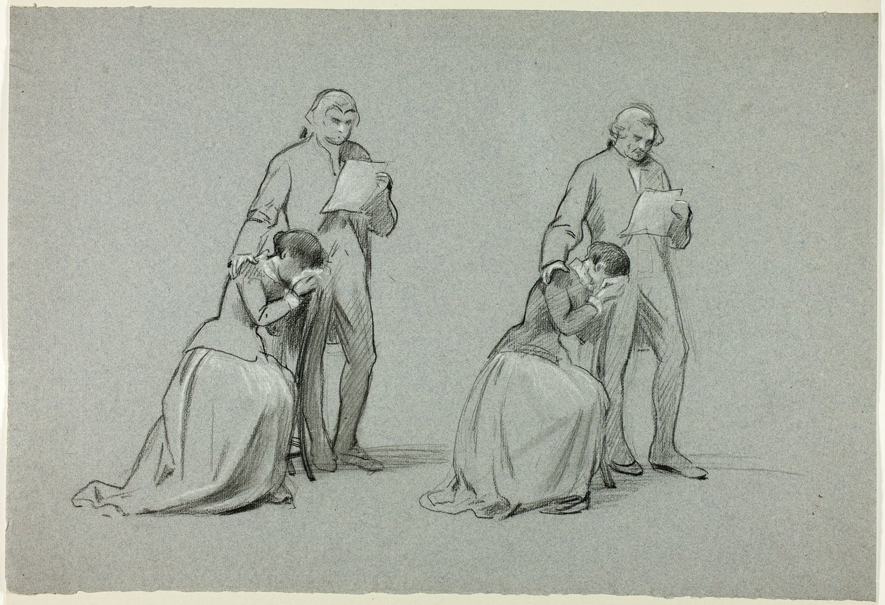 Dois esboços: Pai e Filha de Henry Stacy Marks