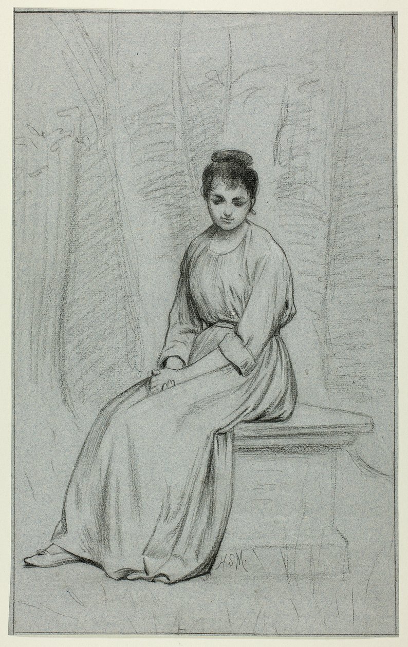 Mulher a descansar num banco de pedra de Henry Stacy Marks