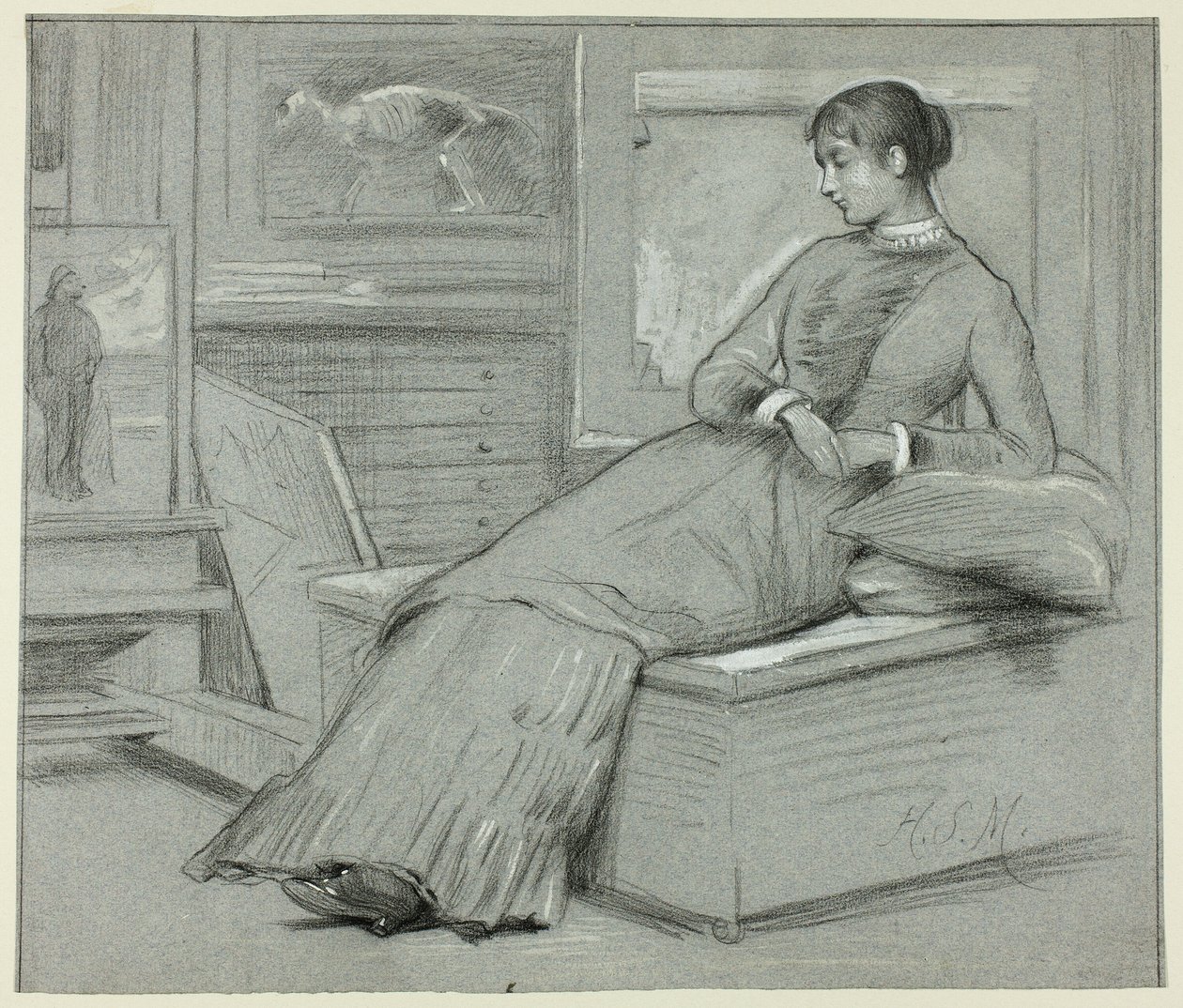 Mulher a descansar numa plataforma de Henry Stacy Marks
