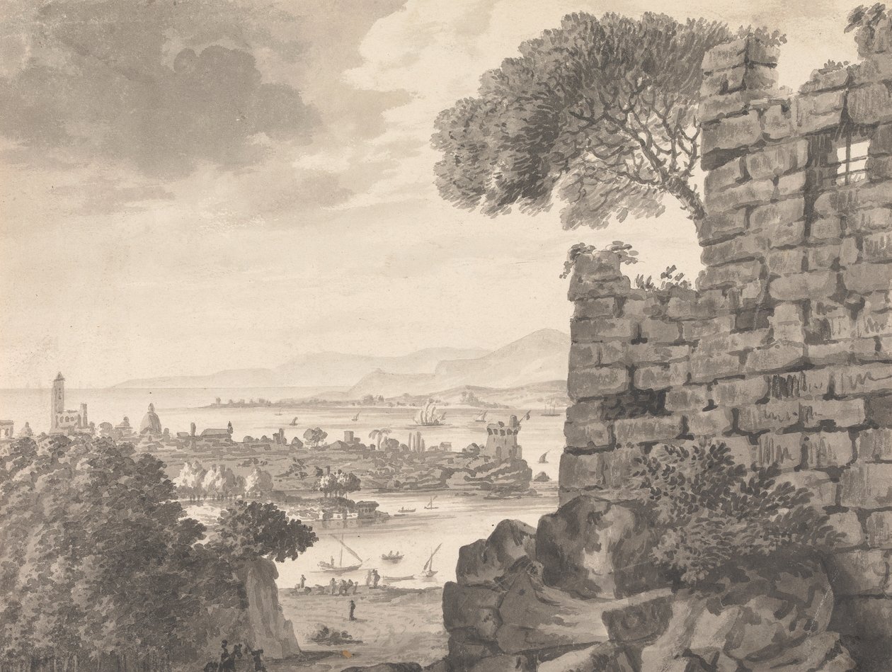 Paisagem com Ruínas em Primeiro Plano, Porto e Aldeia, em segundo plano de Henry Swinburne