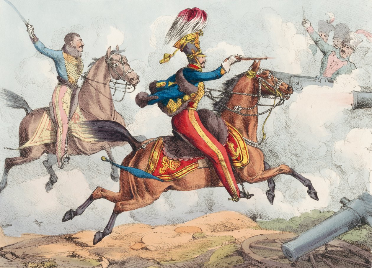 Uma carga de cavalaria em uma batalha do século 19. de Henry Thomas (after) Alken
