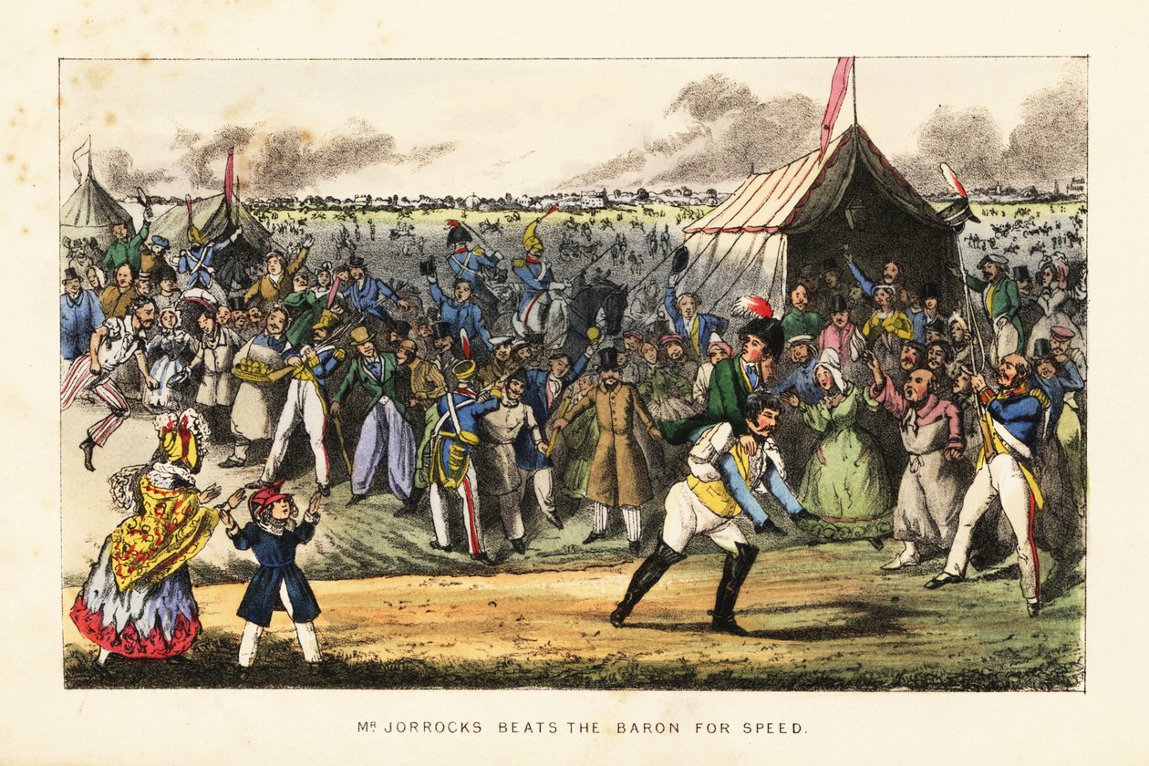 Cavalheiros ingleses apostando em uma corrida a pé incomum durante uma corrida de cavalos nos Champs de Mars, Paris de Henry Thomas (after) Alken
