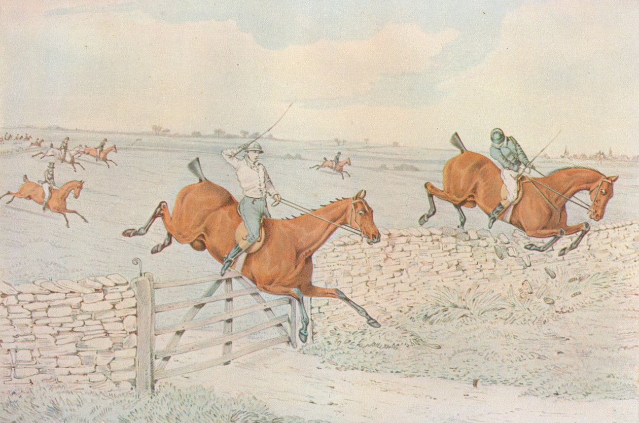 Uma corrida de obstáculos: um tapa em um recinto de pedra. 5 a 4 em branco, 1827 de Henry Thomas Alken
