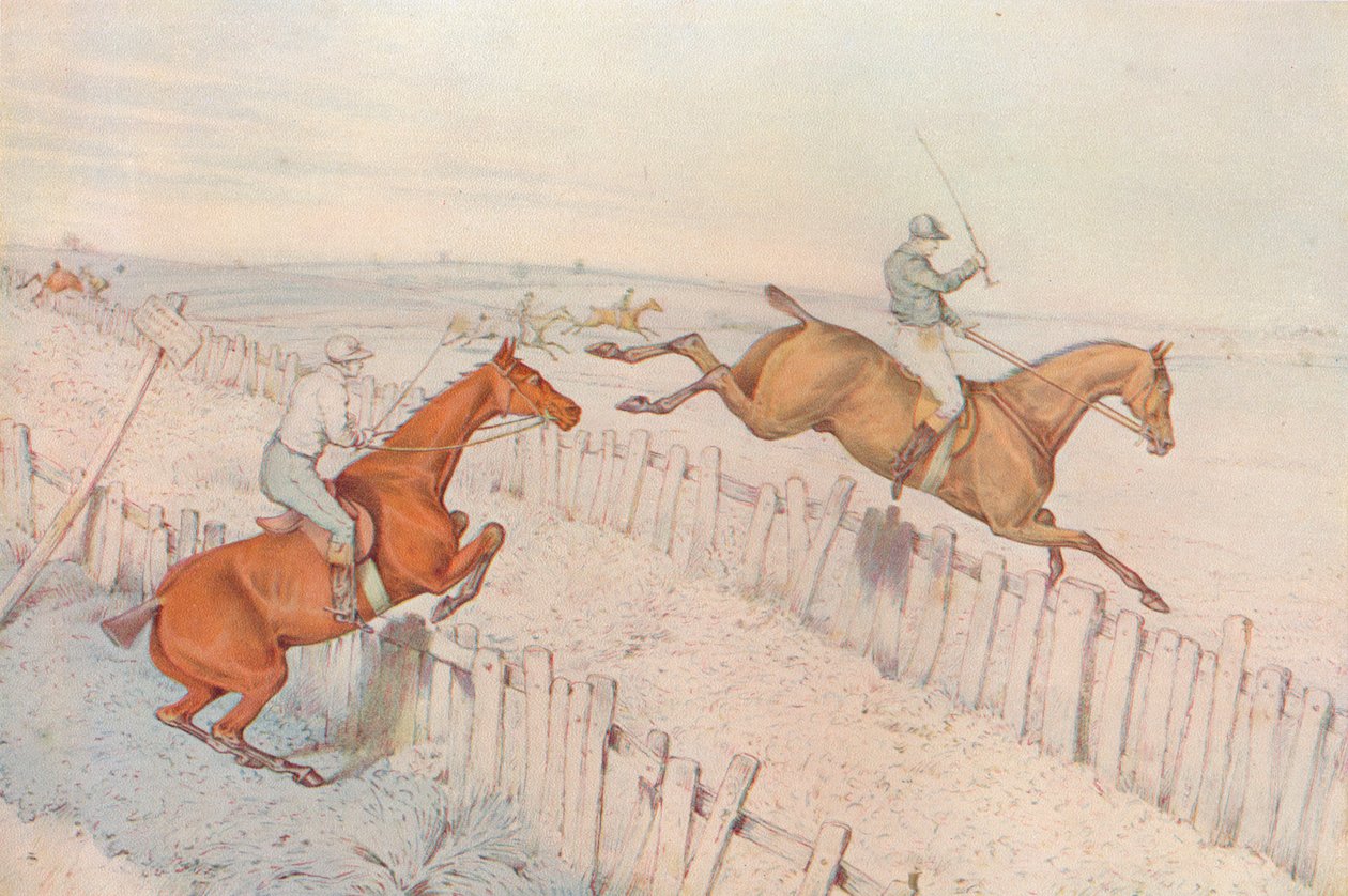 Uma corrida de obstáculos: percorrendo uma antiga estrada cega e fazendo bem: até apostas, 1827 de Henry Thomas Alken