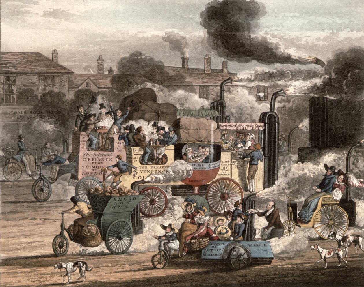 Uma vista da estrada de Whitechapel, do progresso do vapor, 1828 de Henry Thomas Alken
