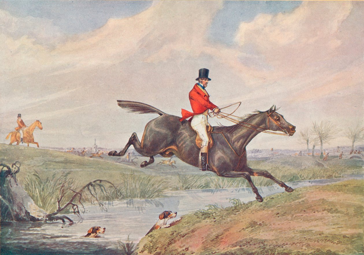 Caça à raposa: Leaping the Brook, 1906 de Henry Thomas Alken