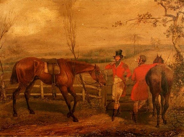 Caçadores fumando por uma cerca (par de 63919) de Henry Thomas Alken