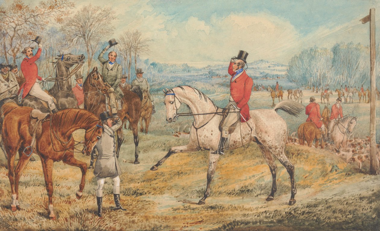 Ilustração para «The Analysis of the Hunting Field», de R. S. Surtees: o encontro: «Com rostos radiantes e corações alegres» de Henry Thomas Alken