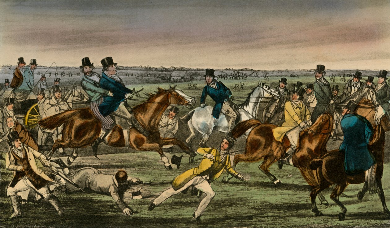 O Sr. Jorrocks faz sua entrada no ringue de apostas do Newmarket, 1838 de Henry Thomas Alken