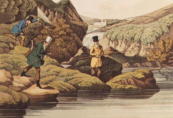 Pesca de salmão, auqatinted por I. CLark, pub. por Thomas McLean, 1820 (aquatinta) de Henry Thomas Alken