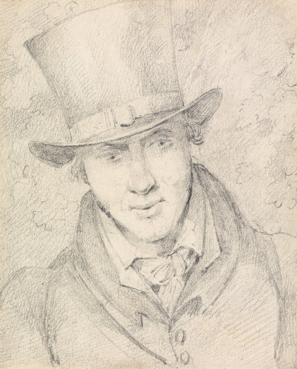 Autorretrato, de frente, olhando para baixo à direita, com cartola de Henry Thomas Alken