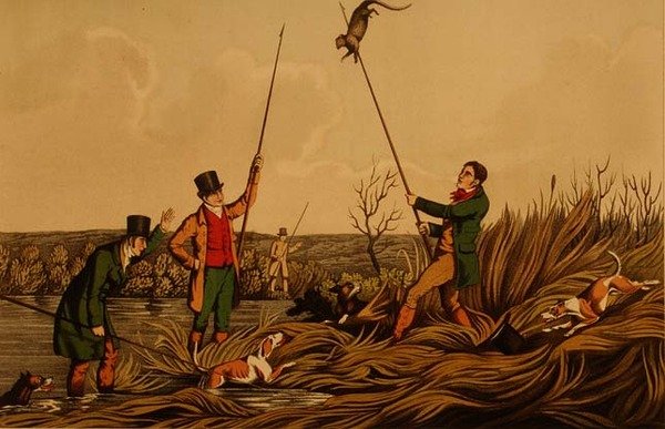 "Spearing The Otter", pub. por Thomas McLean de Henry Thomas Alken