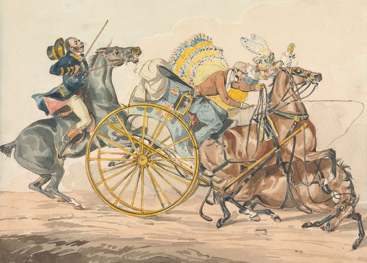 «Descobertas desportivas, ou as misérias de conduzir: ... Descobre uma nova maneira de colocar a sua carruagem num espaço reduzido» de Henry Thomas Alken