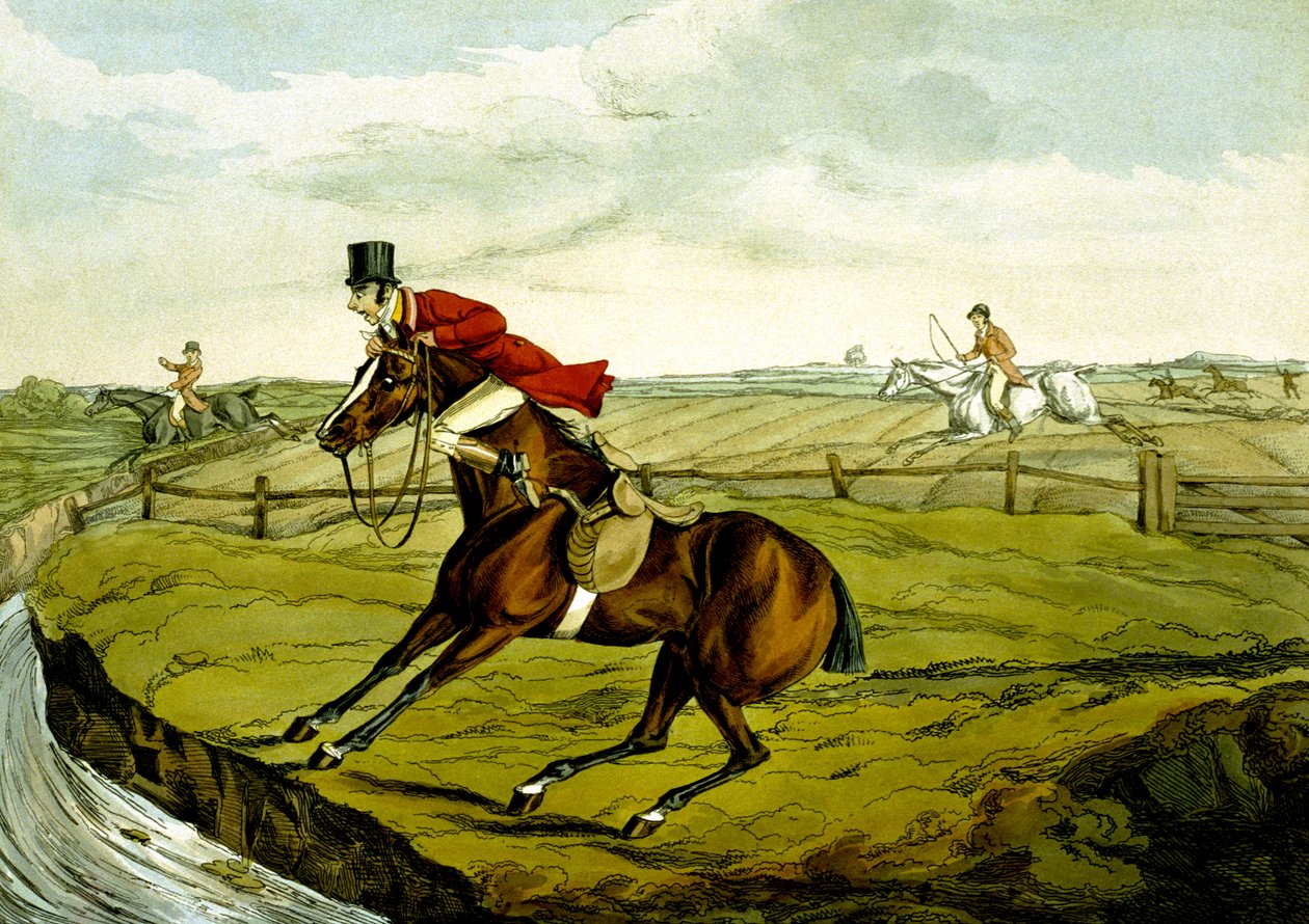 Parada na Água, de "Cavalos Qualificados e Cavaleiros Não Qualificados". de Henry Thomas Alken