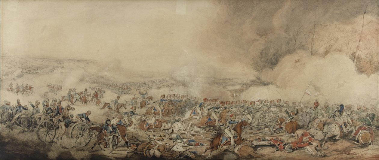 A Batalha de Waterloo, 18 de junho de 1815 (lápis e wc no papel) de Henry Thomas Alken