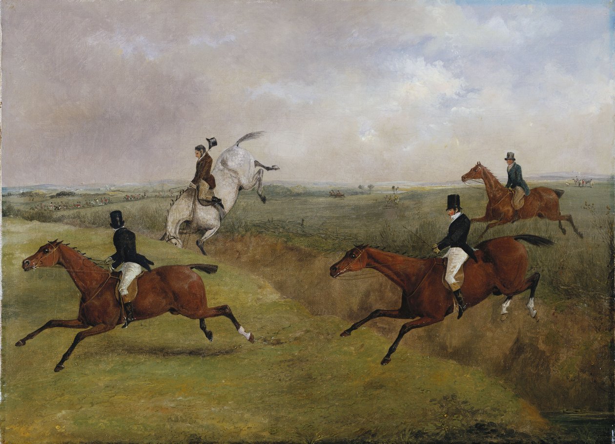 A corrida de obstáculos em Grand Leicestershire, 12 de março de 1829: o último outono de Dick Christian - comumente chamado de "um cabeçalho" de Henry Thomas Alken