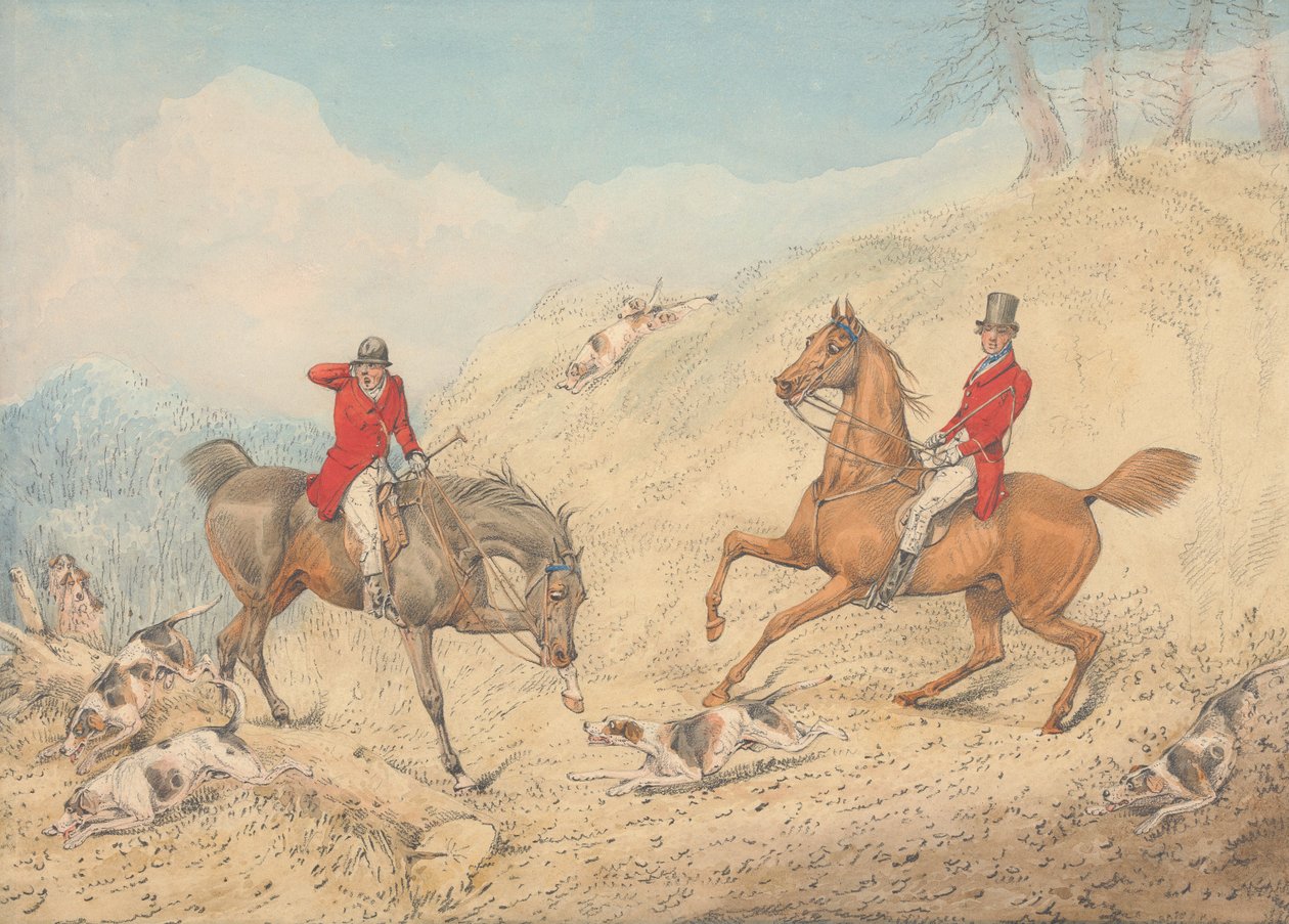 O caçador e um cavaleiro a incentivar os cães de caça de Henry Thomas Alken