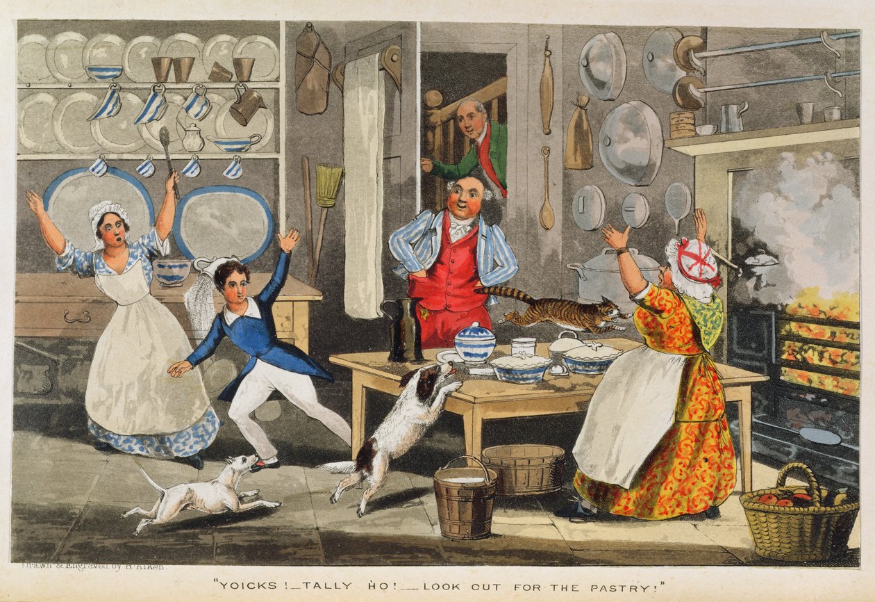 Yoicks! ... Tally Ho! ... Fique de olho na Pastelaria !, de Nimrod&39;s "A Vida de um Esportista", de 1874, (gravura colorida à mão) de Henry Thomas Alken