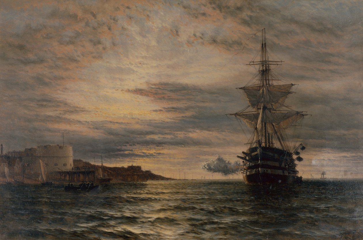 A saudação matinal do HMS St Vincent off Portsmouth (óleo) de Henry Thomas Dawson