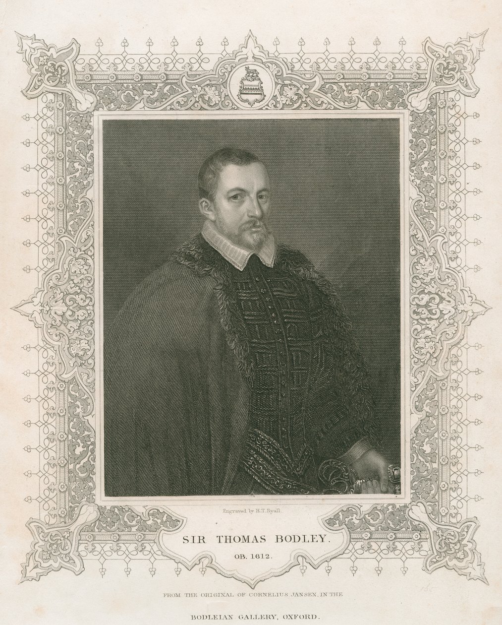 Retrato de Sir Thomas Bodley (1545-1613) (gravura) de Henry Thomas Ryall