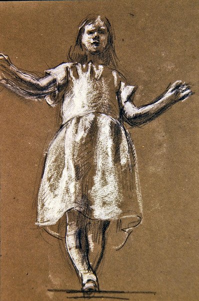 Um estudo para a figura de Rosamund, c.1900 (giz sobre papel) (recto de 367145) de Henry Tonks