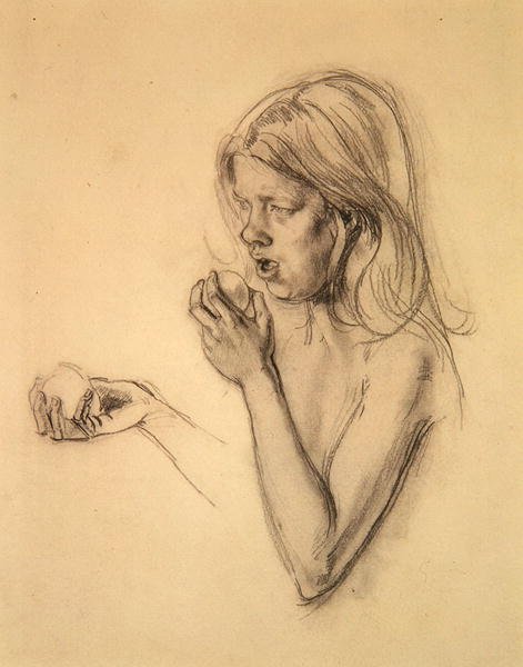 Cabeça e ombros de uma menina como Eva (?) (giz sobre papel) de Henry Tonks