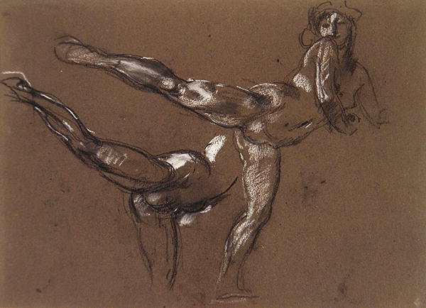 Dois Estudos de uma Fêmea Nua (giz sobre papel) de Henry Tonks