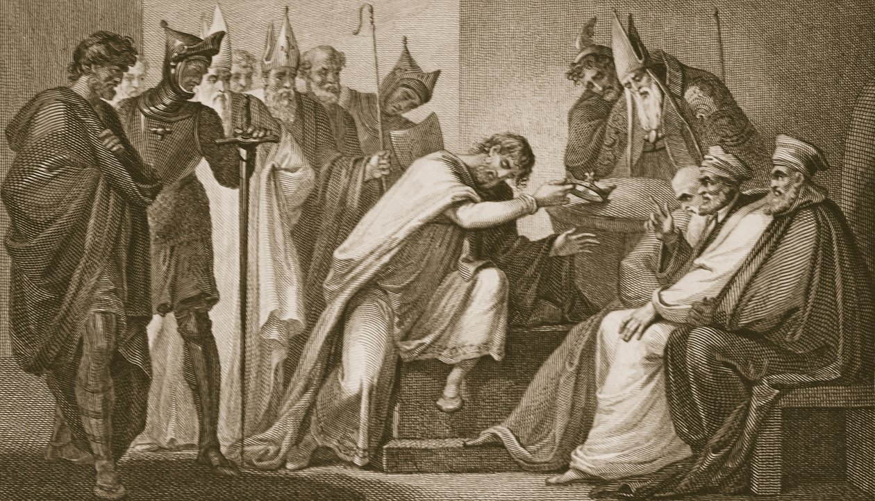 Eduardo II renunciando a sua coroa, gravada por Schiavonelli, ilustração de "The History of England", de David Hume, pub. por R. Bowyer, Londres, 1812 de Henry Tresham