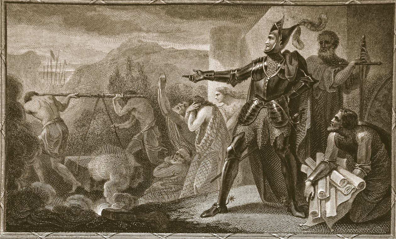 Edward eu removendo a pedra de Scone, gravada por Neagle, ilustração de "The History of England", de David Hume, pub. por R. Bowyer, Londres, 1812 de Henry Tresham