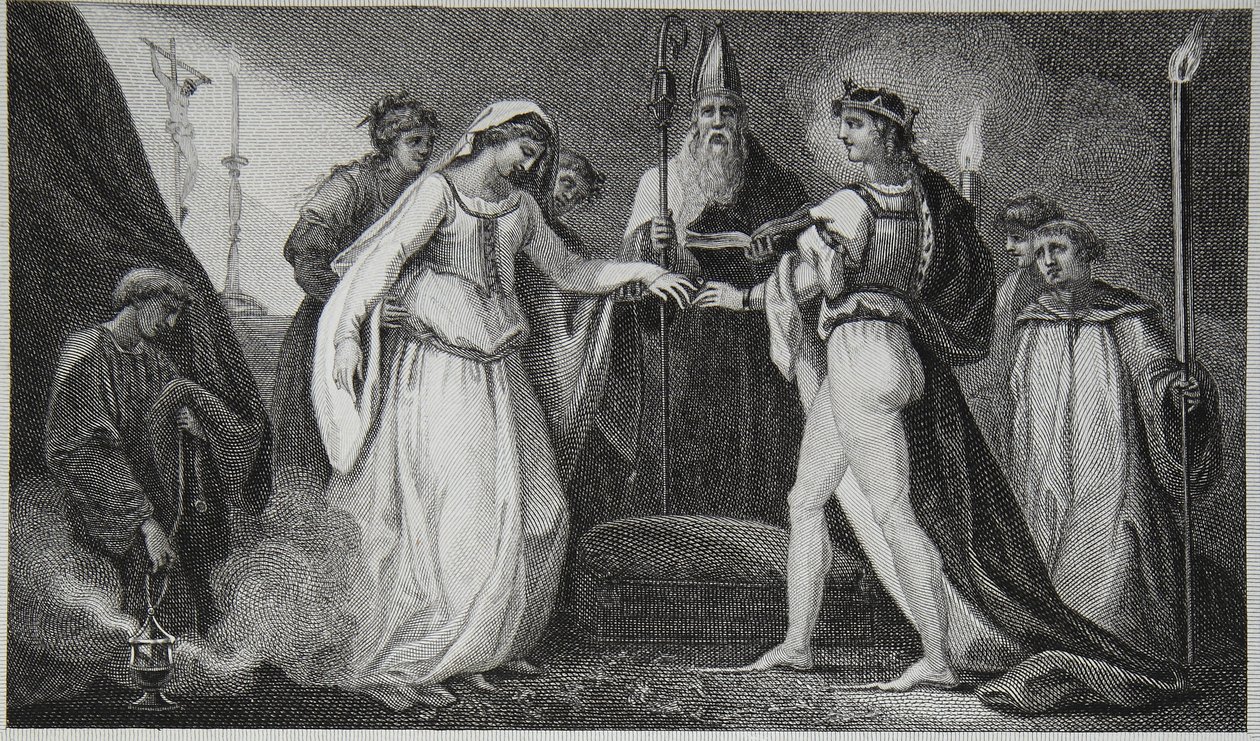 Casamento de Henrique, o Primeiro, gravado por Delatre, ilustração de David Hume "A História da Inglaterra", pub. por R. Bowyer, Londres, 1812 de Henry Tresham