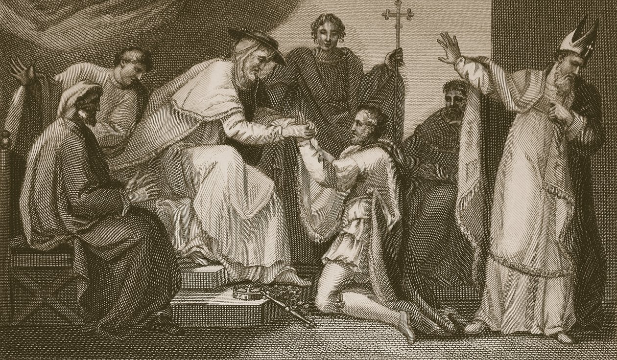 Submissão de John, gravada por Delatre, ilustração de "The History of England", de David Hume, pub. por R. Bowyer, Londres, 1812 de Henry Tresham